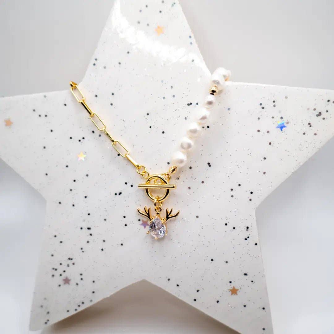 REINDEER – COLLAR DE CADENA CHAPADO EN ORO CON PERLAS  acero chapado en oro K18