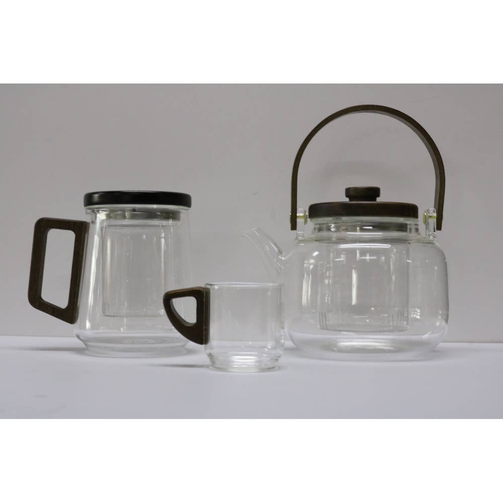Tetera de vidrio con asa de madera 17x14,8x12,5 cm