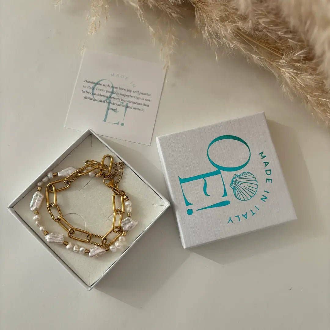 RELAZIONE - Pulsera de cadena dorada con perla keshi