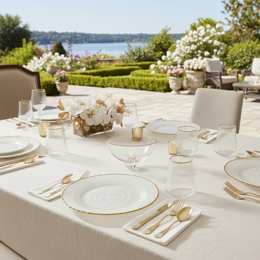 Ensaladera borde dorado sobre pie de vidrio 23.5x23.5x15.5cm