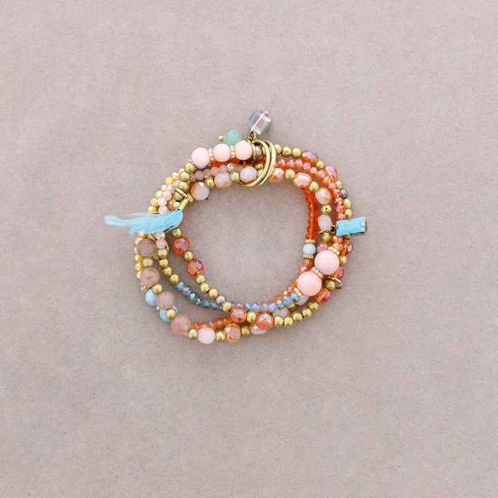 Pulsera 4 Tiras Cuentas Metal Piedras