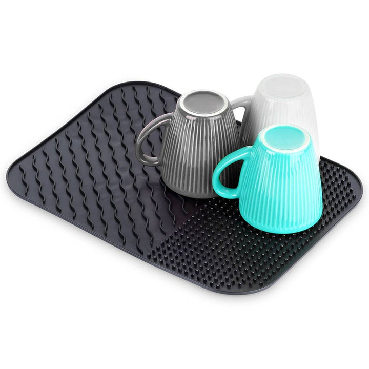 Alfombrilla de secado para platos de silicona negra 34 x 26,5 cm 229241