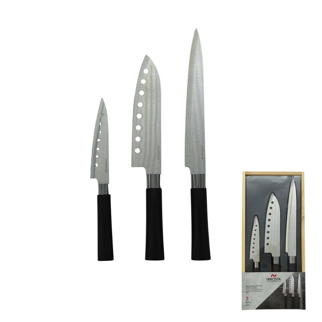 Set de 3 cuchillos de estilo japonés en acero Santoku, Gyuto y Honesuki
