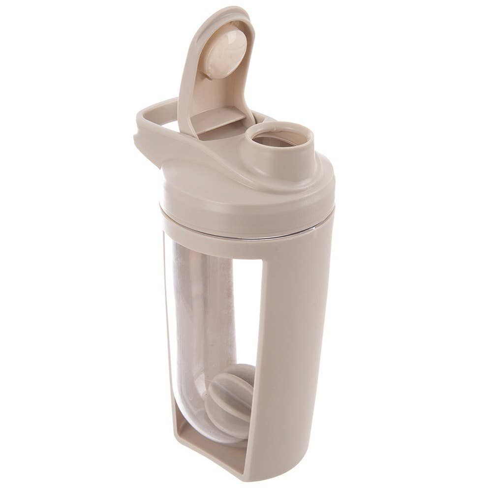 Botella shaker de proteína Tritan con bola mezcladora beige 700 ml 128709