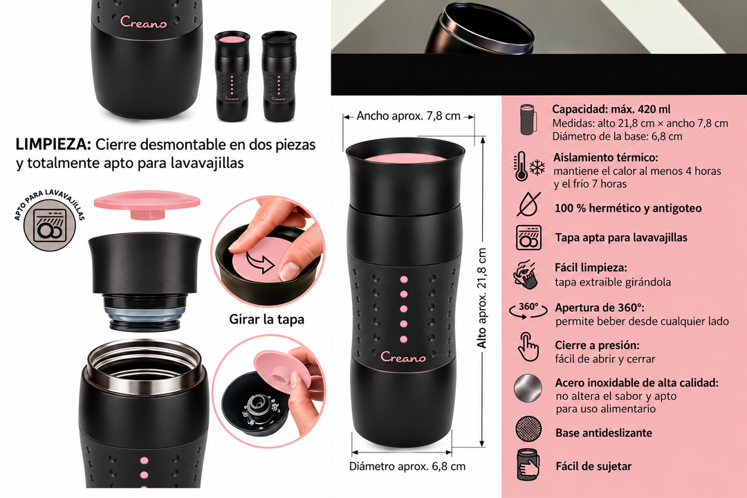 Vaso térmico de viaje Creano 420 ml – Disponible en dos colores