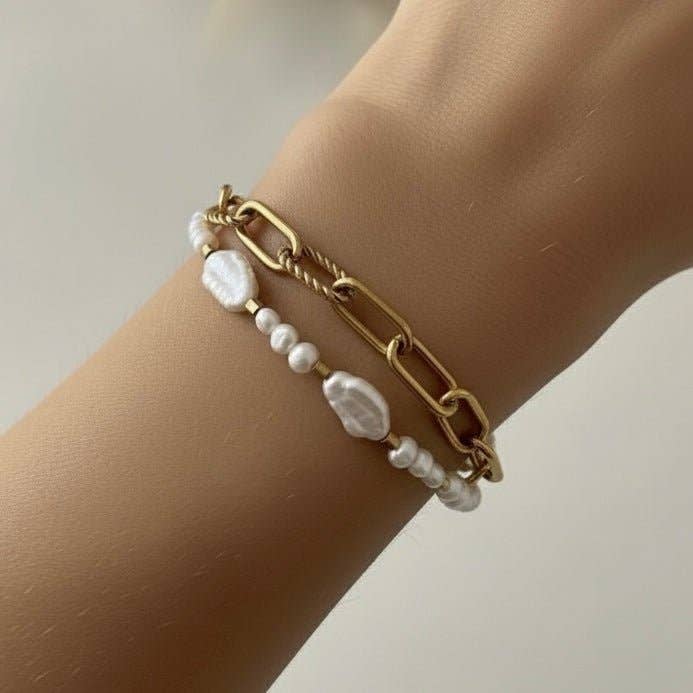 RELAZIONE - Pulsera de cadena dorada con perla keshi