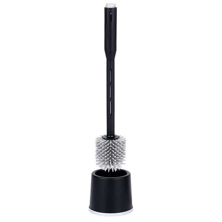 Escobilla para inodoro de silicona con soporte y dispensador negra 40 cm 568062