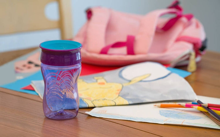 Vaso morado antiderrames de 360° para niños de 12 meses - 296 ml