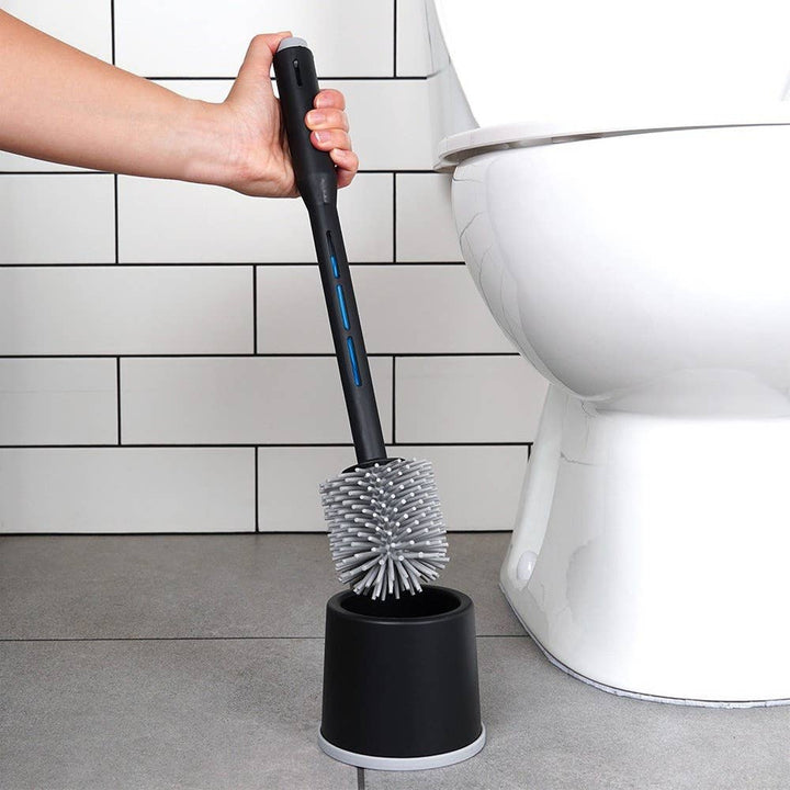 Escobilla para inodoro de silicona con soporte y dispensador negra 40 cm 568062