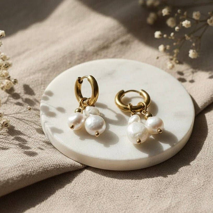 AROS DE PERLAS –  de acero chapado en oro de 18k