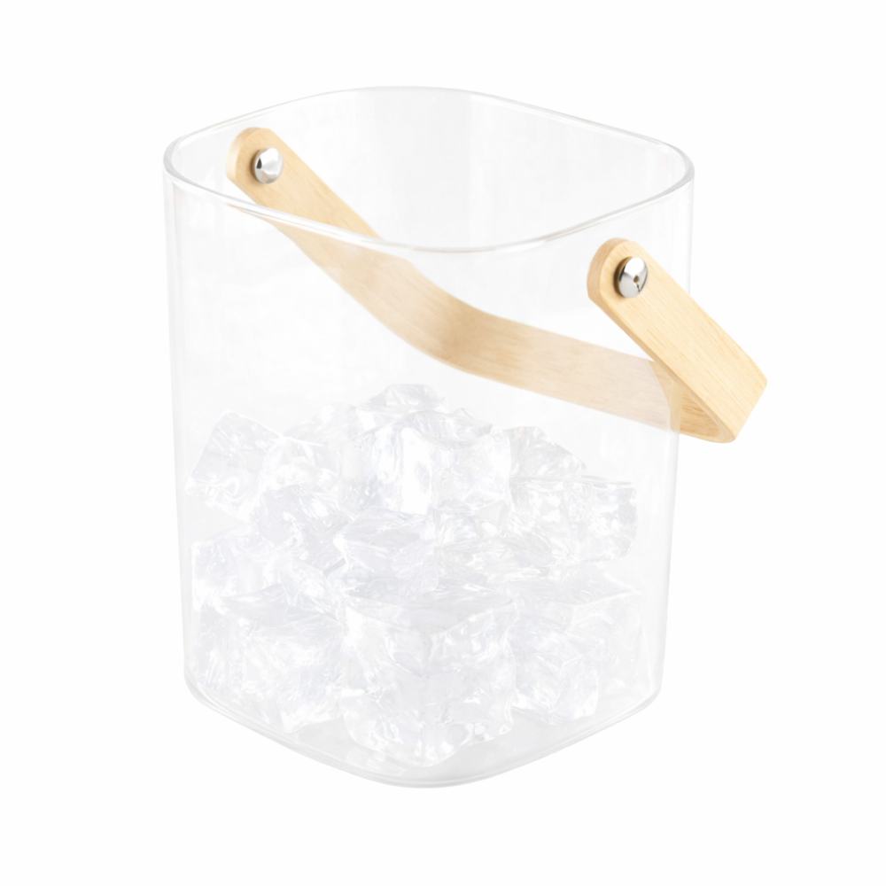 Cubo para hielo con mango de madera 11.5x11x11cm