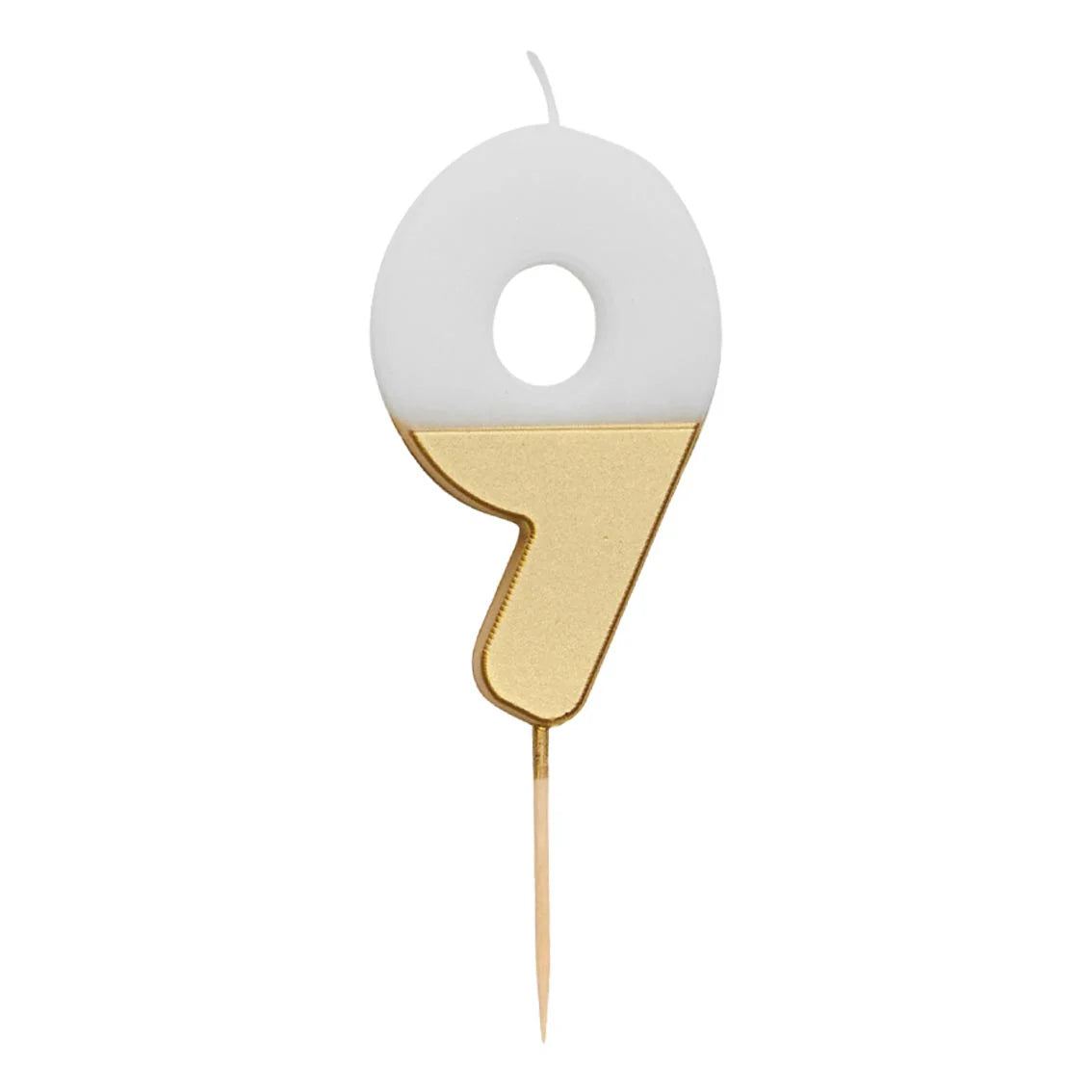 Velas con número 9 de cumpleaños blanca y dorada