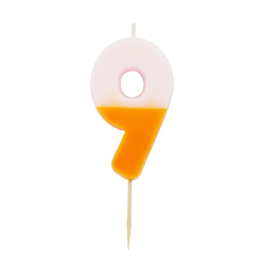 Vela número 9 de cumpleaños de 2 tonos, naranja degradado