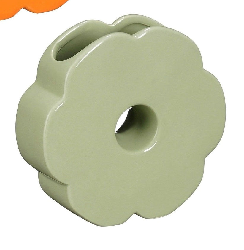 Decoración jarrón de flores pequeño color verde