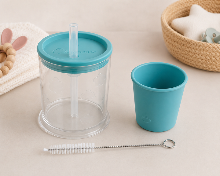 Vaso verde azulado  de aprendizaje para bebés 3 en 1
