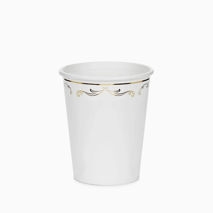 Vasos de papel decorativos con adorno, blancos