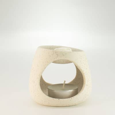 3x Quemador de aceite Zen de cerámica - Guijarro redondo - Blanco roto moteado