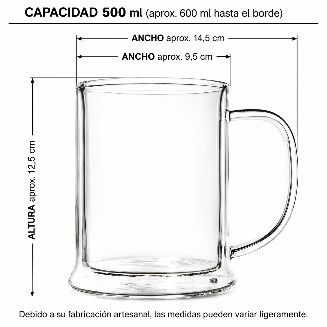 Jarra de cerveza térmica de vidrio de borosilicato – 500 ml