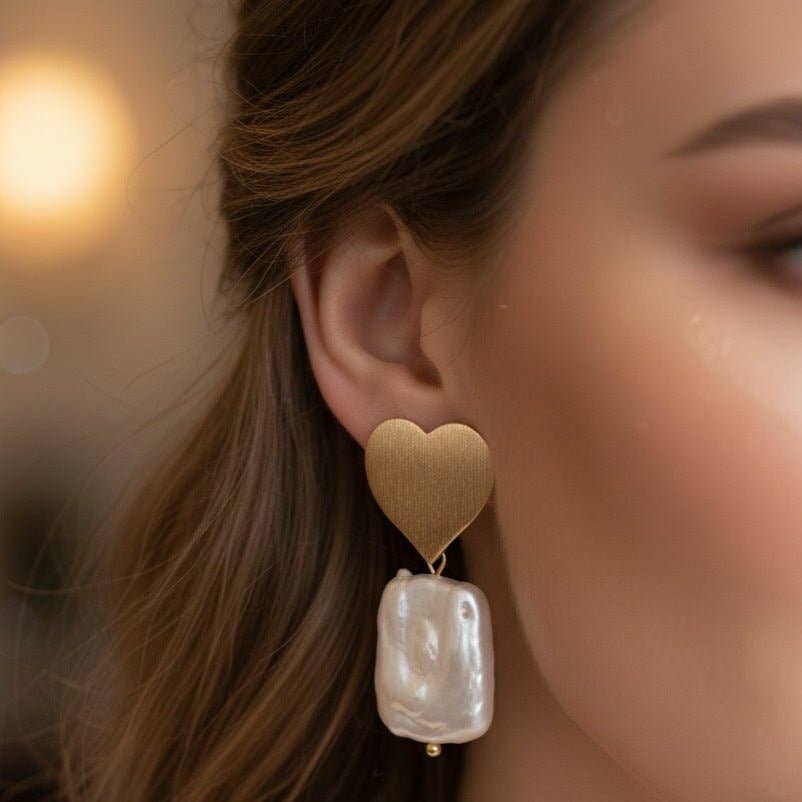 Pendientes Cuore di Perla con corazón chapado en oro y perla