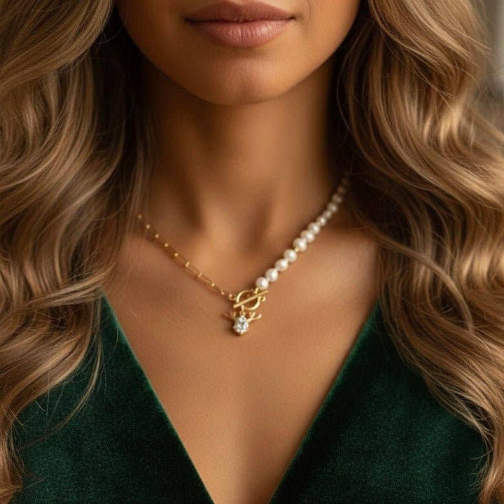 REINDEER – COLLAR DE CADENA CHAPADO EN ORO CON PERLAS  acero chapado en oro K18