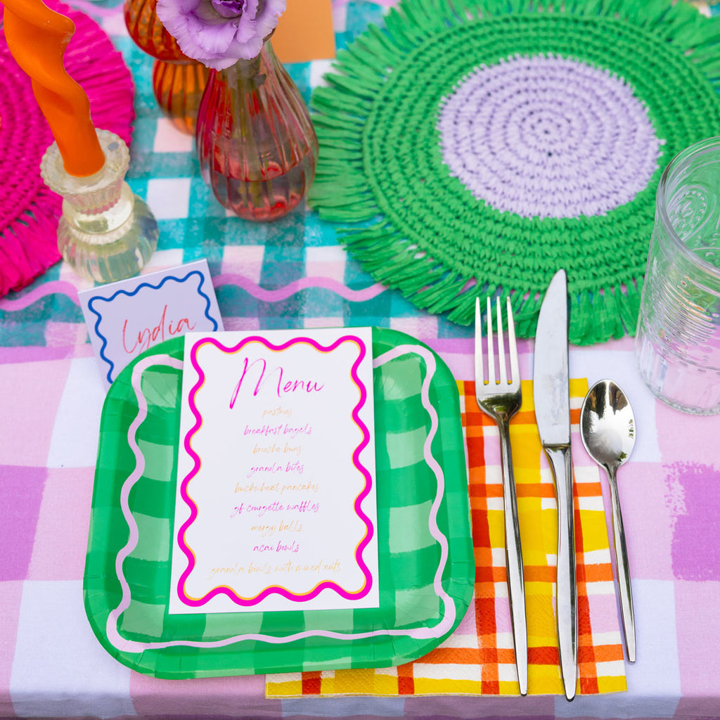 Manteles individuales de rafia de papel lila y verde, decoración primaveral, paquete de 2