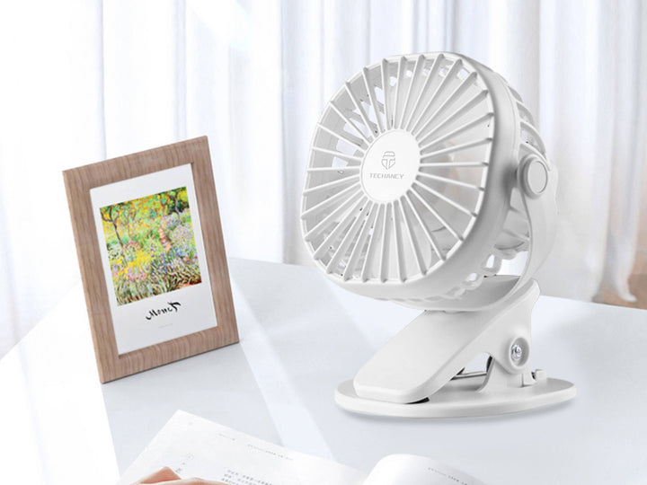 Ventilador de escritorio con clip Techancy, modelo KL7305, recargable por USB,