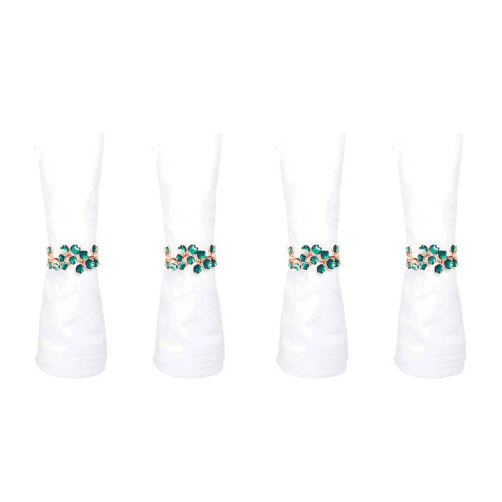 Juego de 4 servilleteros dorados con cristales verdes
