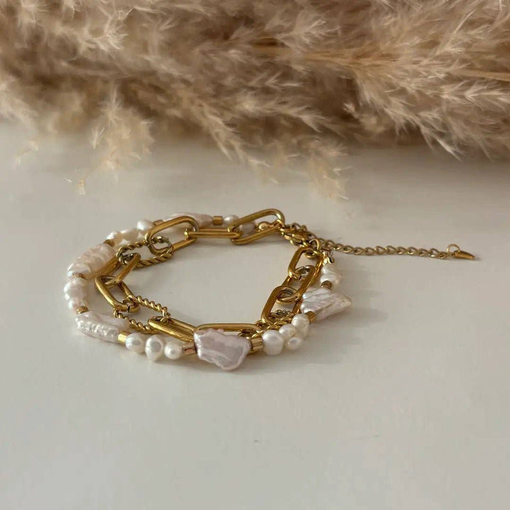 RELAZIONE - Pulsera de cadena dorada con perla keshi