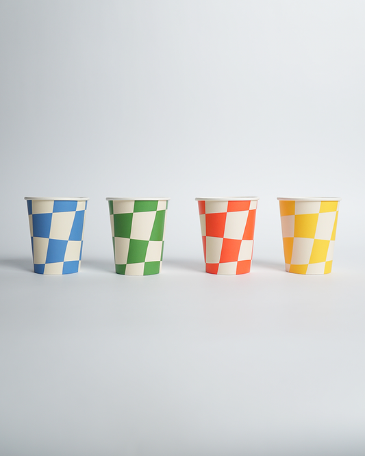Vasos de Fiesta de Papel a Cuadros (x12) - Colección Pequeño Chef