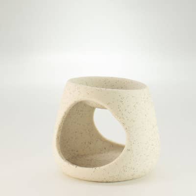 3x Quemador de aceite Zen de cerámica - Guijarro redondo - Blanco roto moteado