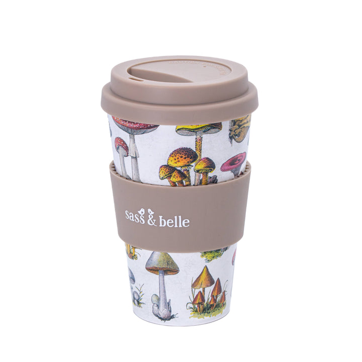 Taza de viaje vintage con diseño de hongos