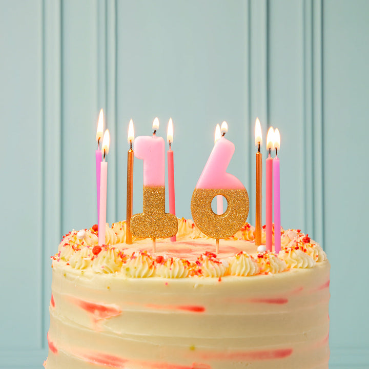 Velas número 1, purpurina rosa