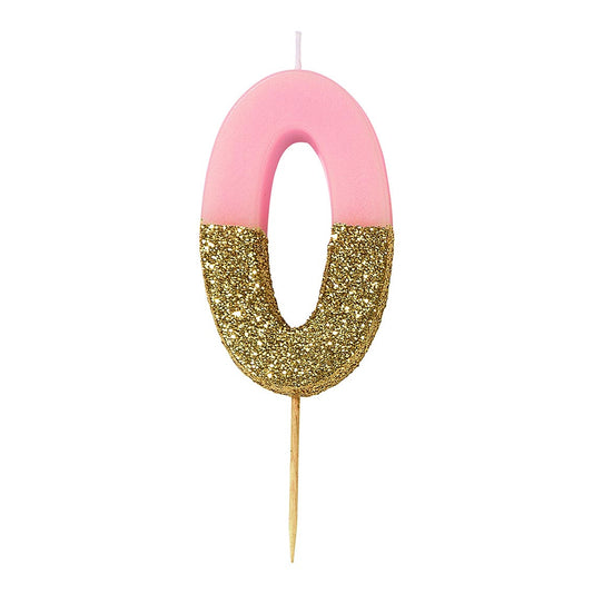 Vela número 0, purpurina rosa