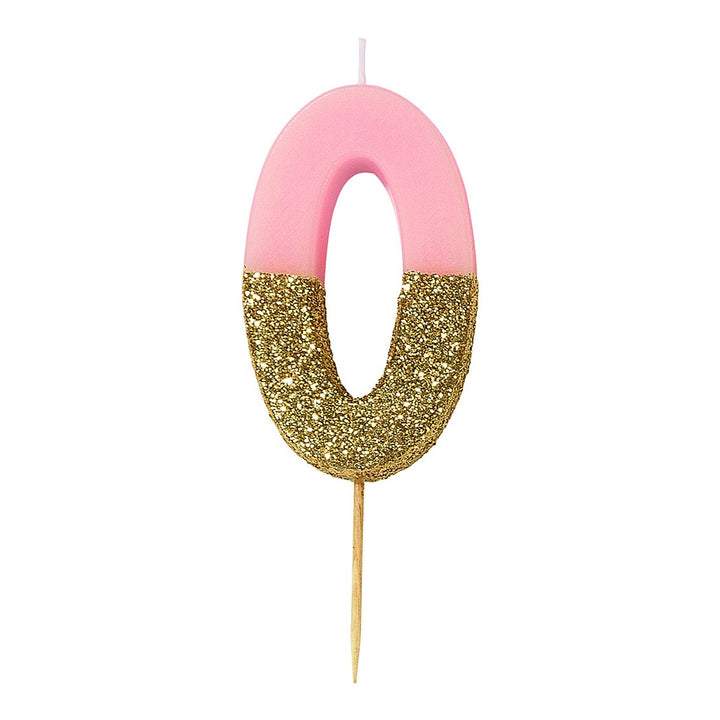 Vela número 0, purpurina rosa