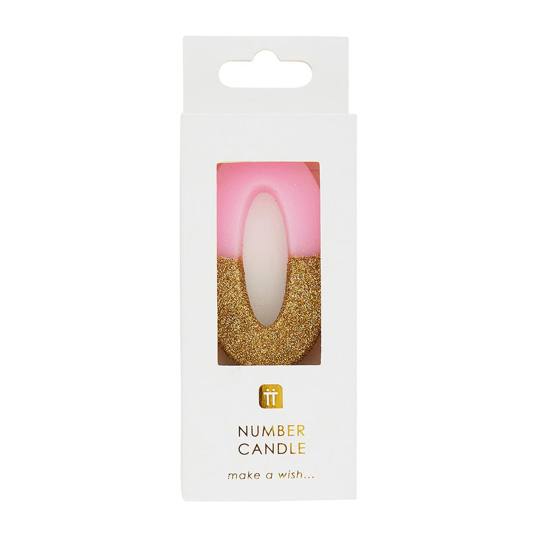 Vela número 0, purpurina rosa