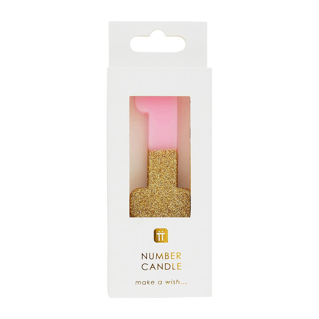 Velas número 1, purpurina rosa
