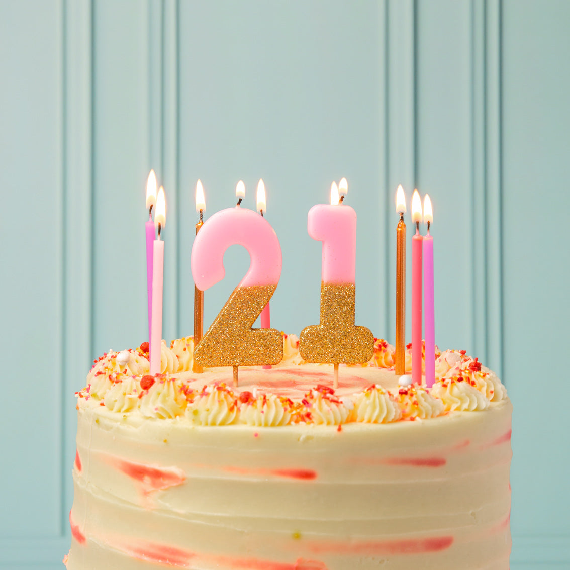 Velas número 2, purpurina rosa
