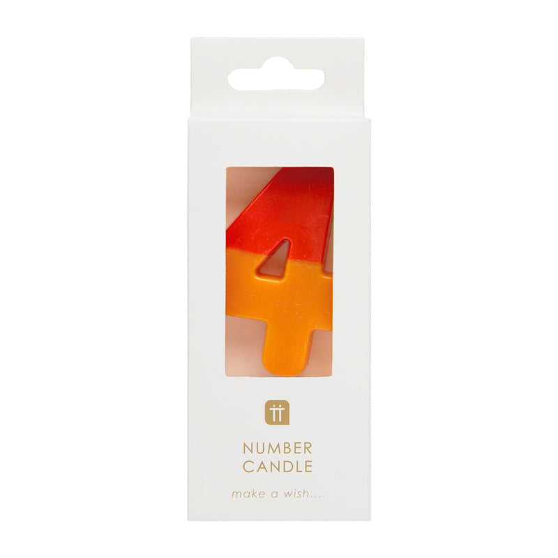 Vela número 4 de cumpleaños de 2 tonos, naranja degradado