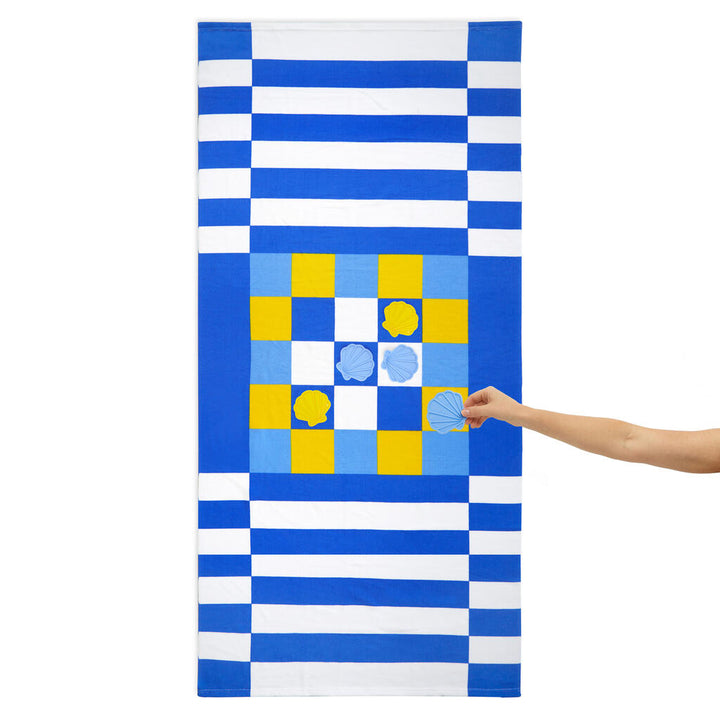 Toalla de playa y juego Tic-Tac-Toe azul con bolsa