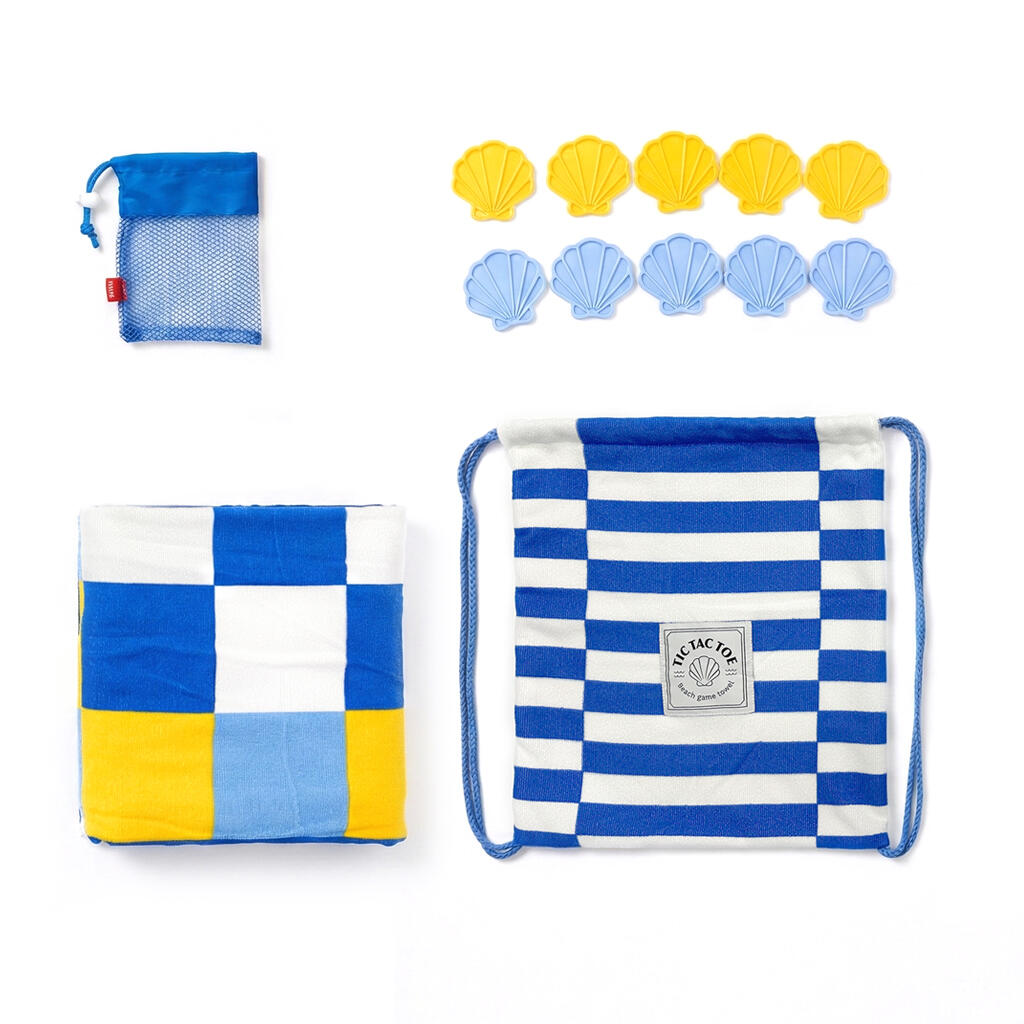 Toalla de playa y juego Tic-Tac-Toe azul con bolsa