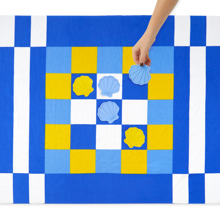 Toalla de playa y juego Tic-Tac-Toe azul con bolsa