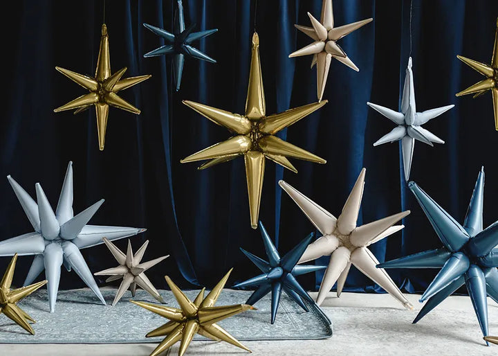 Globo 3D de papel metalizado con forma de estrella, 105 cm, color beige.