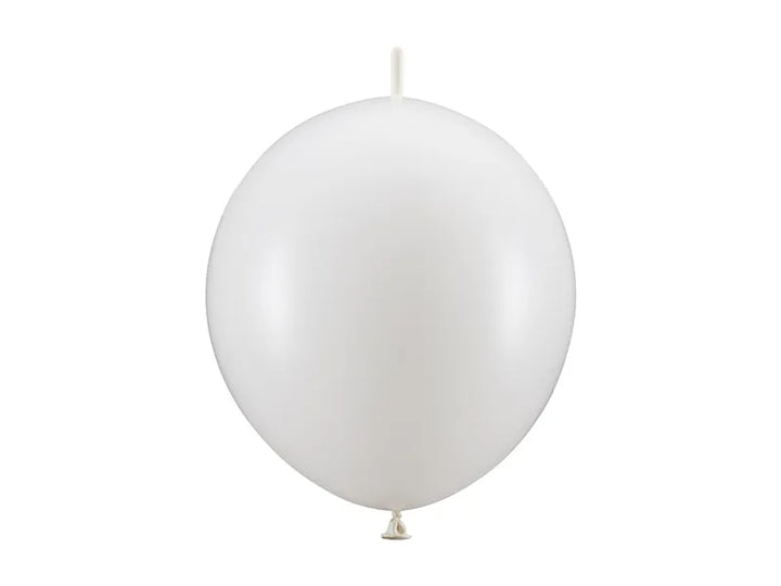Globos con conector, 28 cm, blanco metalizado puro
