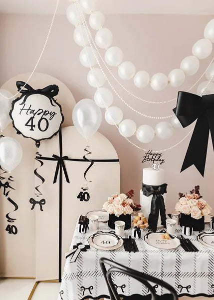 Globos con conector, 28 cm, blanco metalizado puro