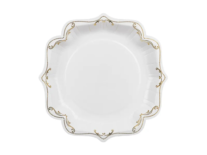 Platos de papel decorativos con adorno, blancos, 26 cm