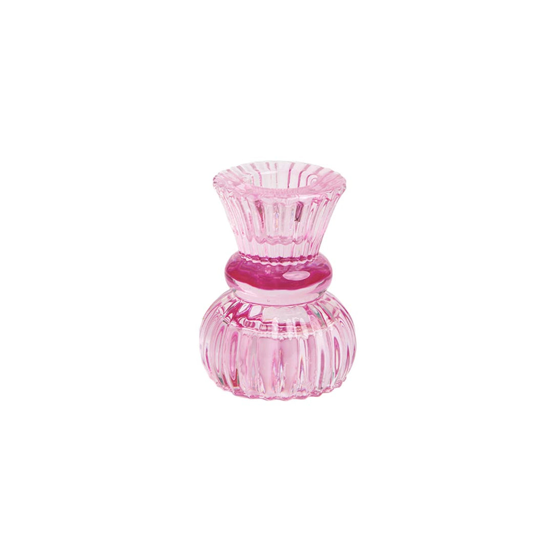 Portavelas pequeño de cristal rosa, decoración primaveral