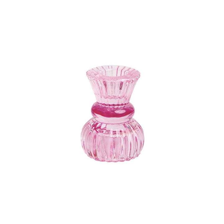 Portavelas pequeño de cristal rosa, decoración primaveral