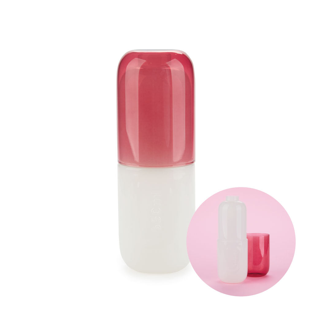 Botella &amp; Vaso Water Pill 550 ml blanco/rosa