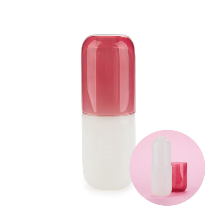 Botella &amp; Vaso Water Pill 550 ml blanco/rosa