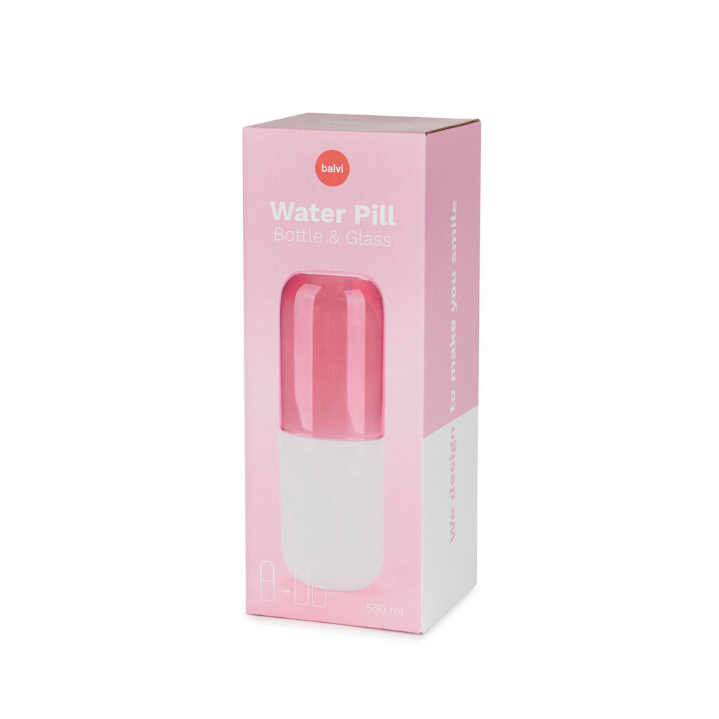 Botella &amp; Vaso Water Pill 550 ml blanco/rosa
